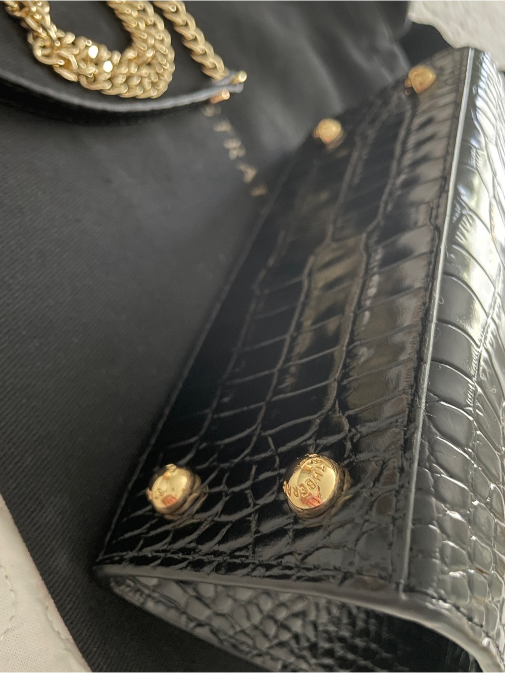 Strathberry Black Croc-embossed Nano Tote with Gold Chain - Picture 5 of 7